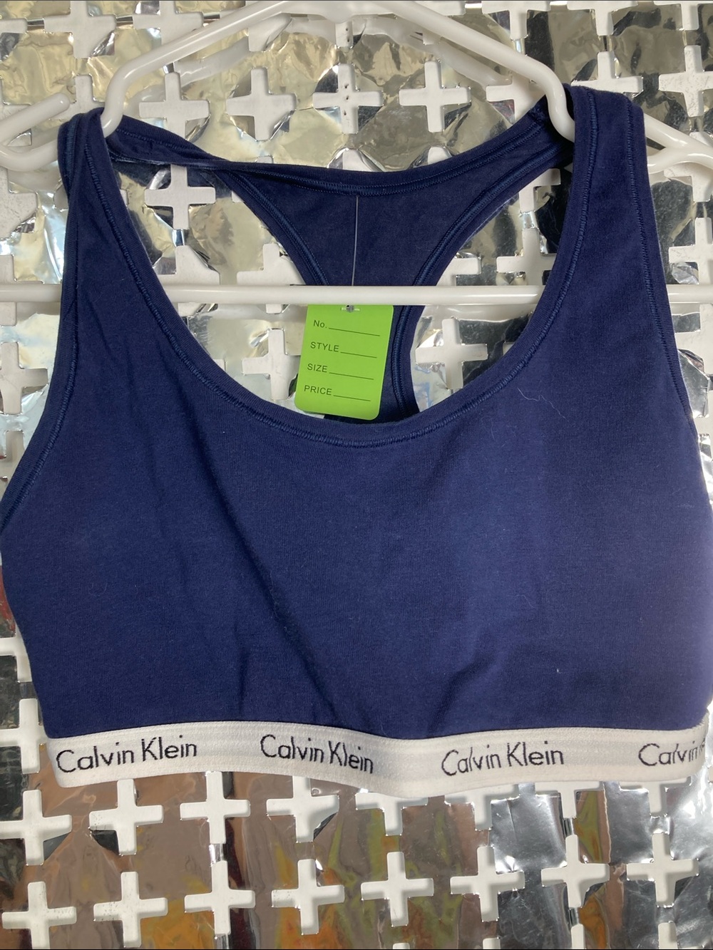 Calvin Klein Navy Racerback Bralette with White Logo Band